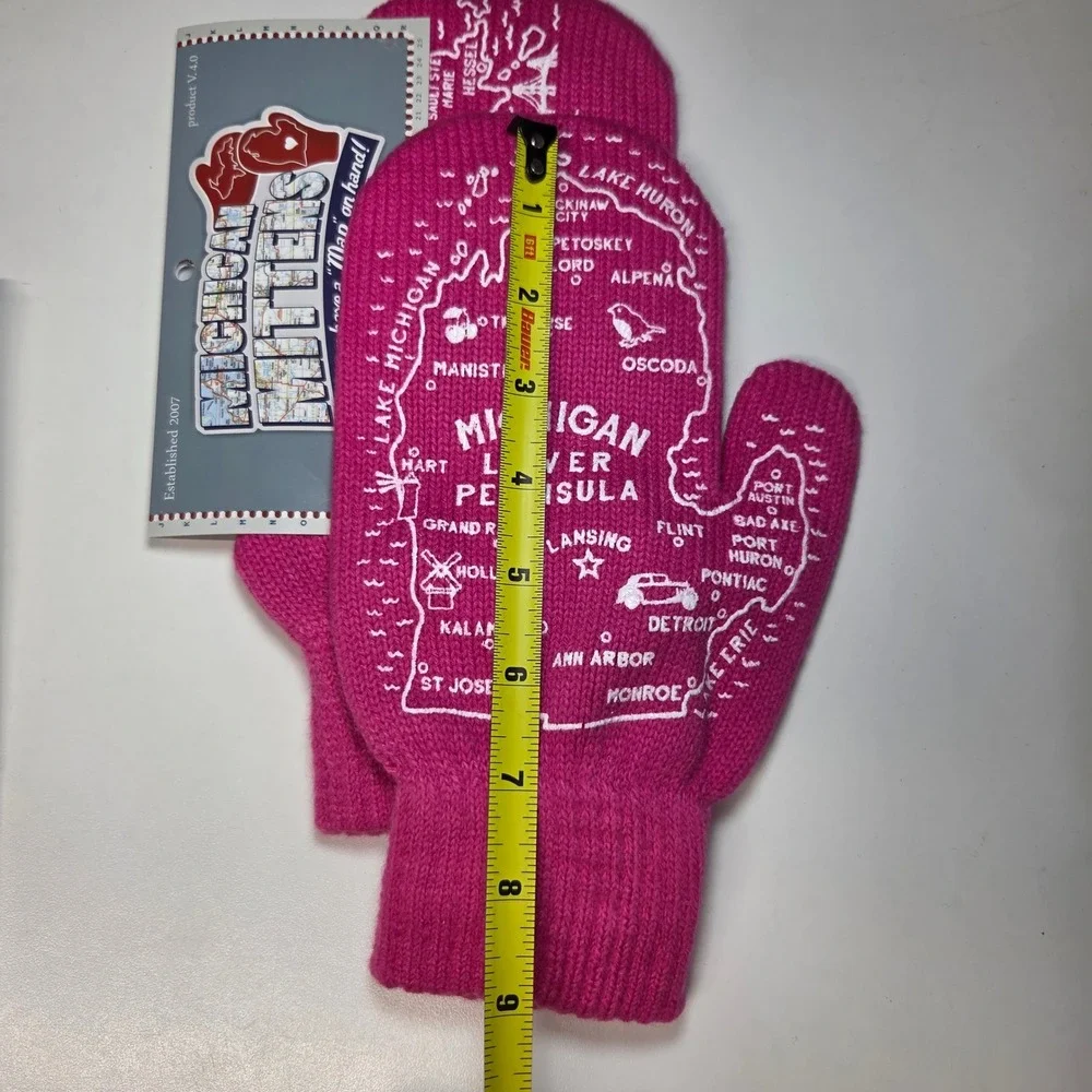 Michigan Mittens Pink Lower Upper Peninsula Map Winter Gloves One Size